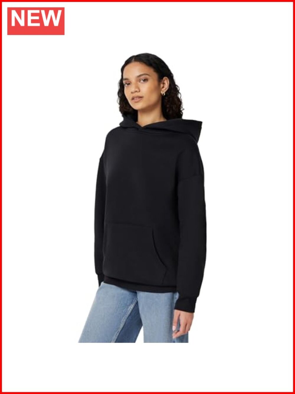 Oversized Fit Cotton Blend Fleece Hoodie with Kangaroo Pocket